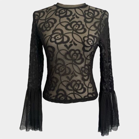 Haute Monde Whimsigoth Bell Sleeve Lace Top Size M Black Witchy Vamp Dark Fairy - Picture 10 of 10